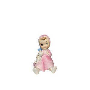 Vintage Lefton porcelain girl with teddy bear figurine